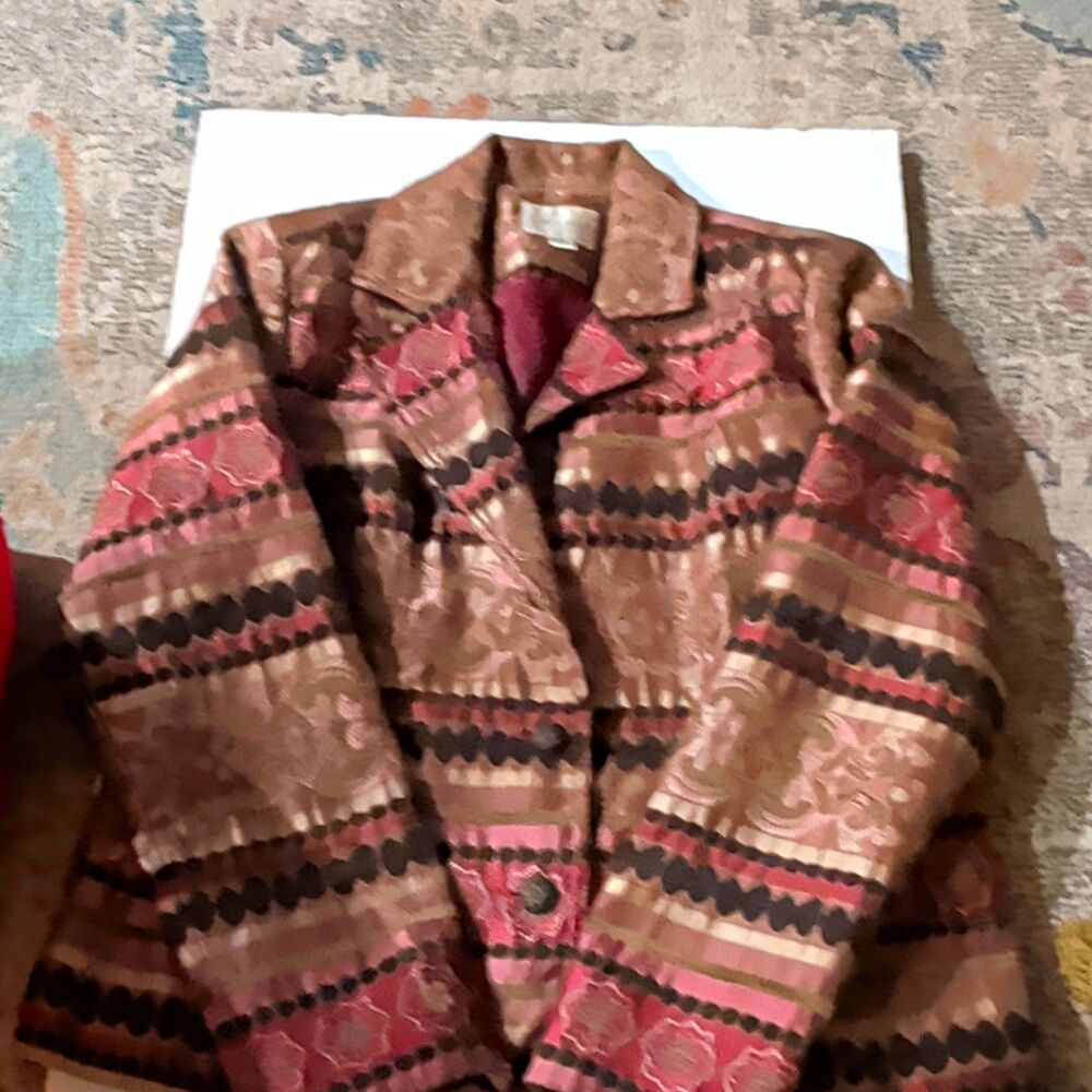 Erin London Brown/Pink Striped Brocade Blazer Lined Vintage Boho Size L